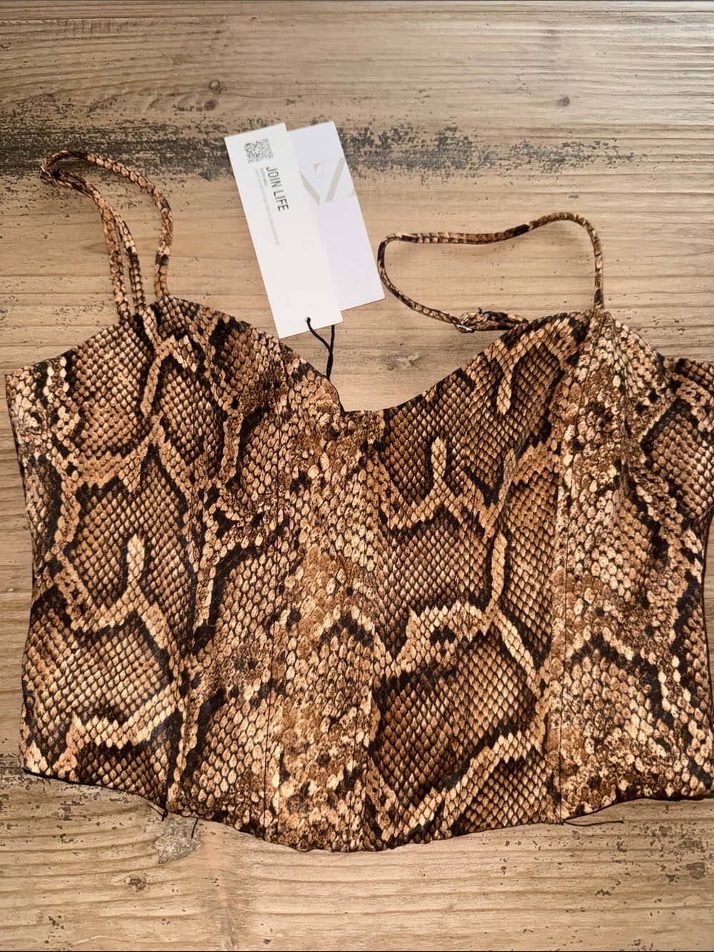 Zara Brown Snake-Print Crop Top